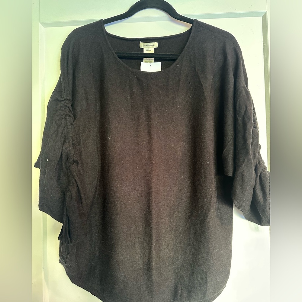 Max Studio Black Ruched Sleeve Blouse
